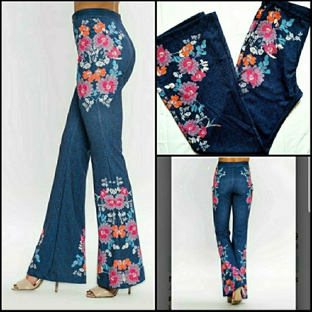 💥PIC Jealous Tomato High-Waist Floral Navy Pants